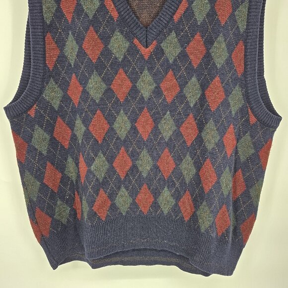 Italian Sweater Co Sweater Vest Mens XL Blue Argyle Wool Blend Made Italy Preppy - Picture 4 of 10